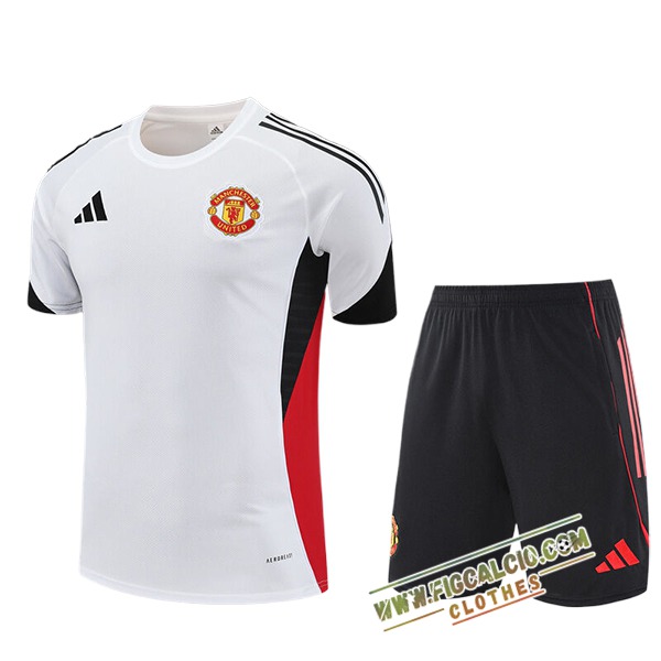 Kit Maglia Allenamento Manchester United Bambino Bianco/Nero/Rosso 2025/2026 -02
